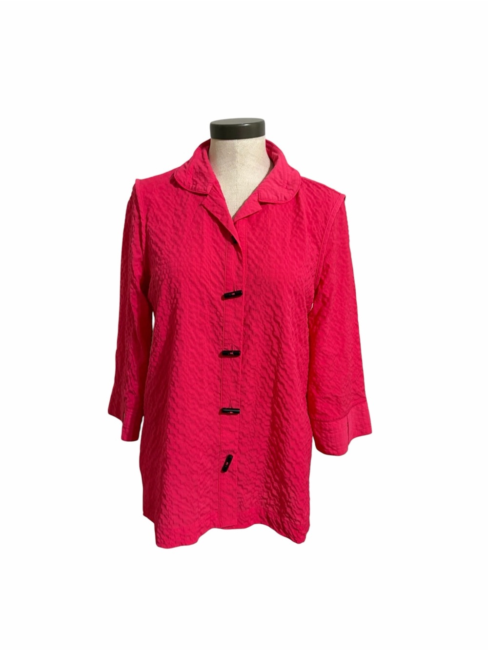 Ali Miles Pink Fuchsia Button-Front Shirt Crinkle 3/4 Sleeves Artsy Career SZ S